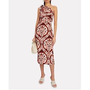 Johanna Ortiz Shells At Dusk Midi Dress in Chili Red/Ecru